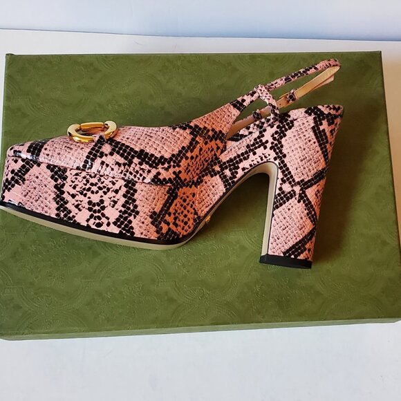 NIB Gucci Platform horsebit python print leather Pumps - IT 39/ US 9 - Picture 7 of 10